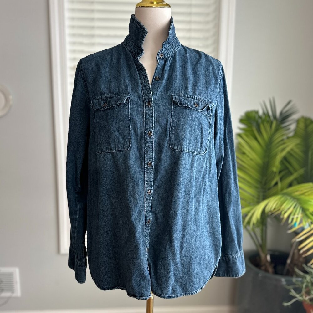 A New Day Vintage Dark Wash Chambray Button Down Shirt Sz XL
